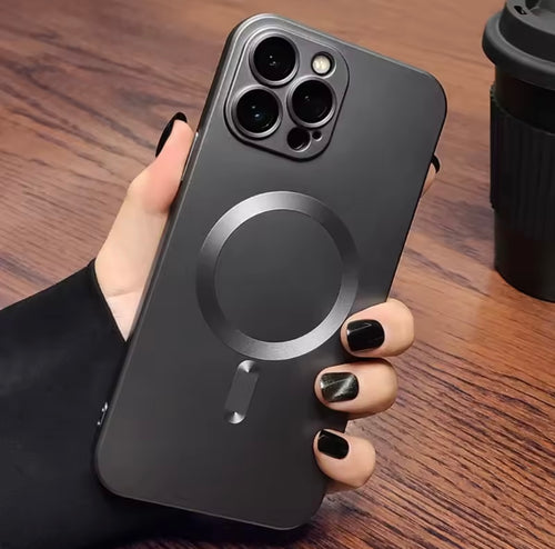 High-quality soft silicone case with a matte finish for iPhone 11, 12, 13, 14, 15, 16, 17, 18 Pro Max, Air, and Plus, featuring a magnetic bumper and protective back cover.